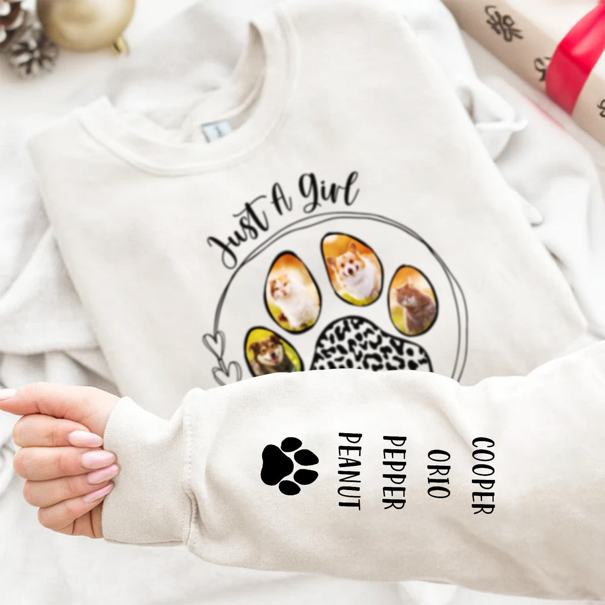 Custom Photo Just A Girl Who Loves Dog - Gift For Dog Lovers - Personalized Sweatshirt With Sleeve Imprint