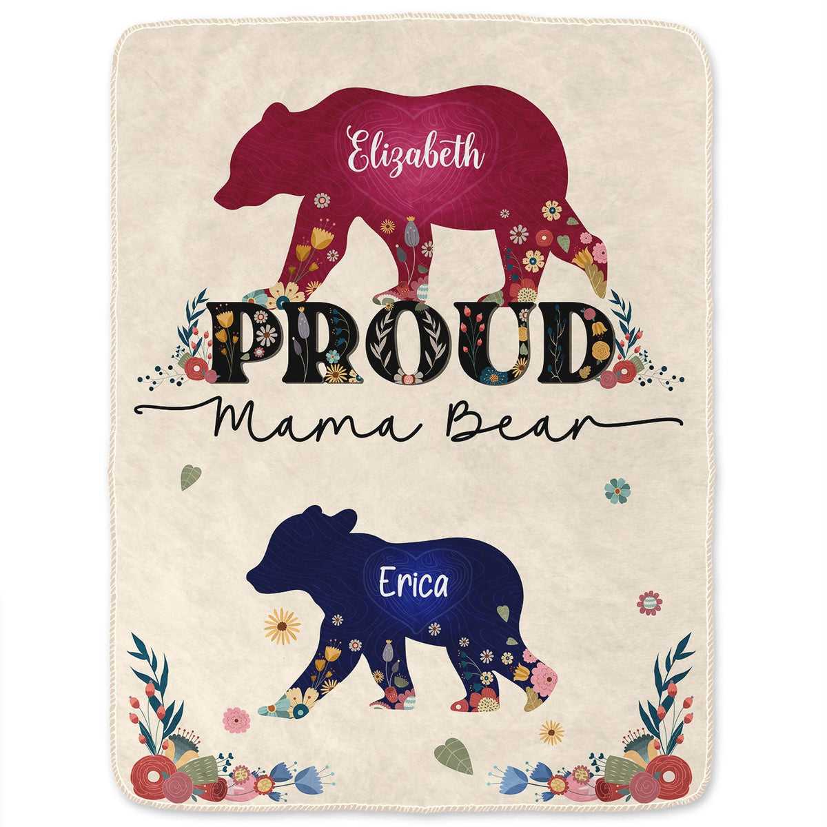 Proud Mama Bear - Gift For Mother - Personalized Fleece Blanket, Sherpa Blanket