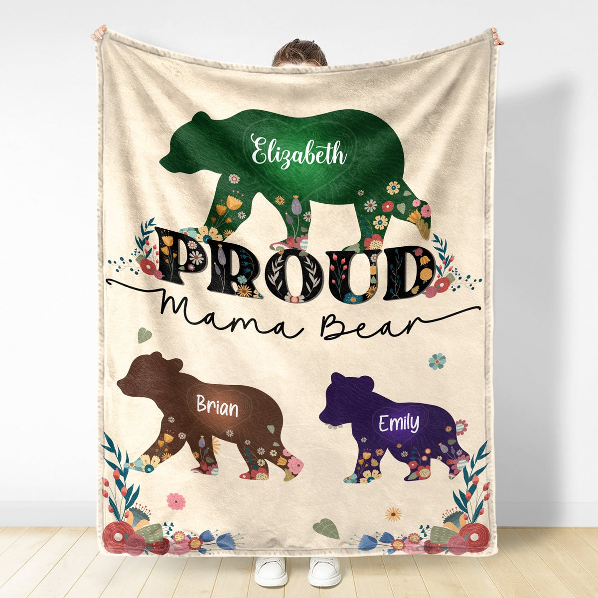 Proud Mama Bear - Gift For Mother - Personalized Fleece Blanket, Sherpa Blanket