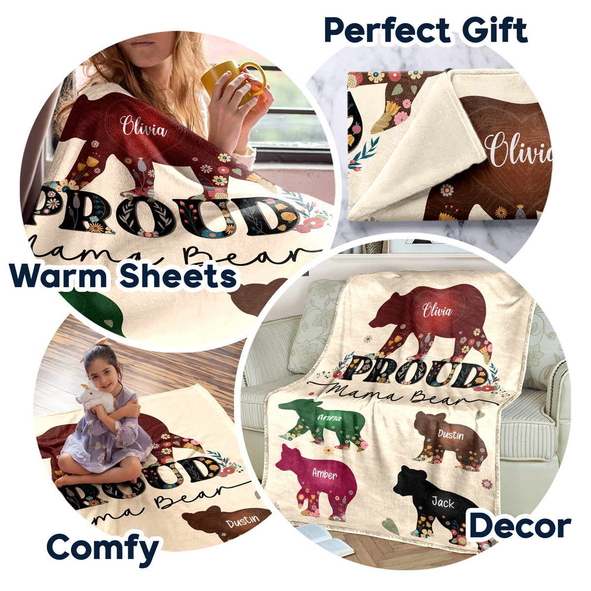 Proud Mama Bear - Gift For Mother - Personalized Fleece Blanket, Sherpa Blanket