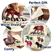 Proud Mama Bear - Gift For Mother - Personalized Fleece Blanket, Sherpa Blanket