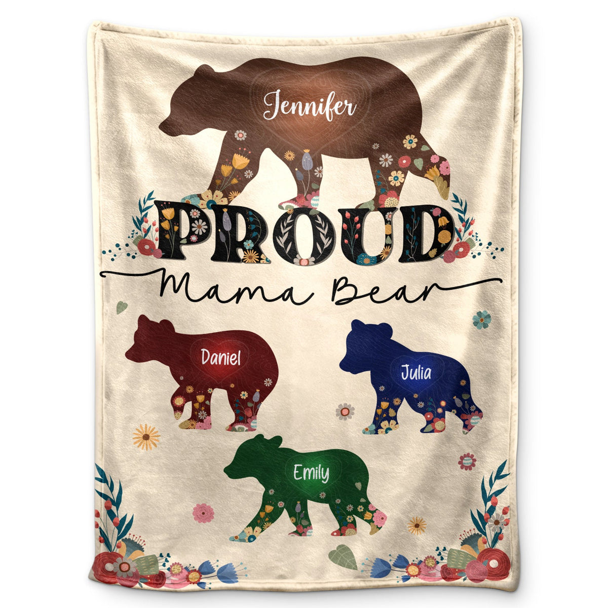 Proud Mama Bear - Gift For Mother - Personalized Fleece Blanket, Sherpa Blanket