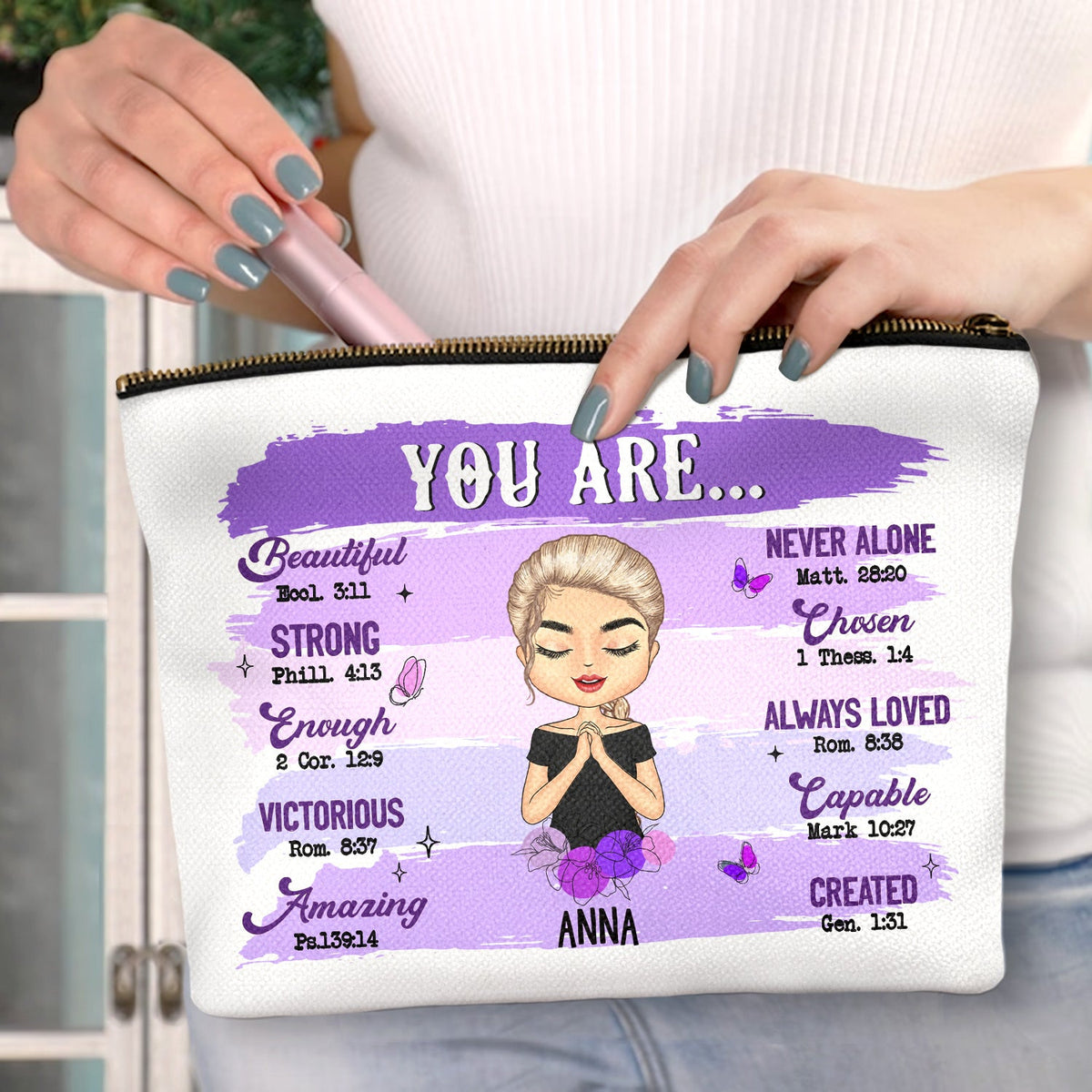 You Are Beautiful - Gift For Yourself, Gift For Women, Gift For Her - Personalized Cosmetic Bag