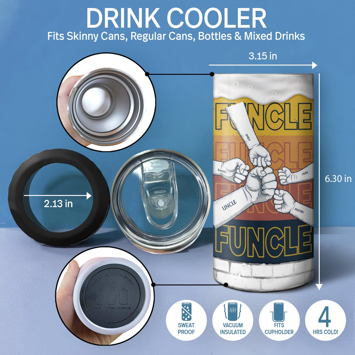 Funcle The Bad Influence - Gift For Uncle - Personalized 4 In 1 Can Cooler Tumbler
