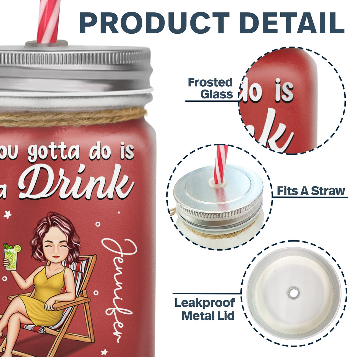 Drink In My Hand - Personalized Mason Jar Cup With Straw