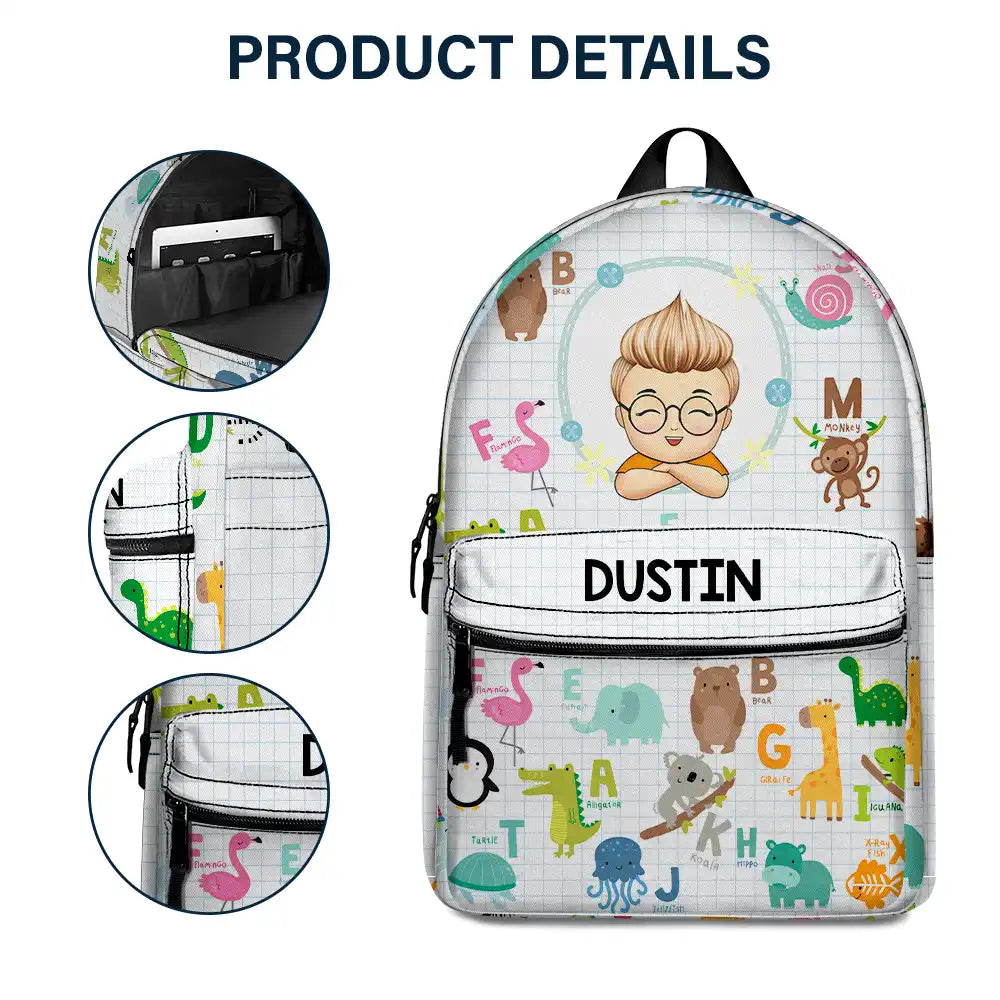 Cute Animal Alphabet - Personalized Canvas Backpack