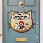 Beware A Crazy Dog & Cat Lady - Personalized Custom Shaped Wood Sign