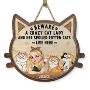 Beware A Crazy Dog & Cat Lady - Personalized Custom Shaped Wood Sign