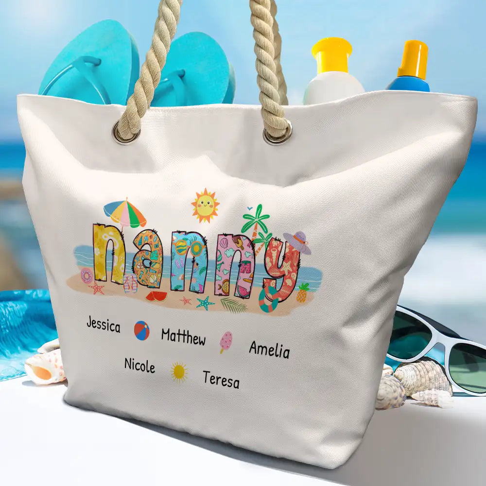 Mom Grandma Beach Summer Vibe - Personalized Beach Bag