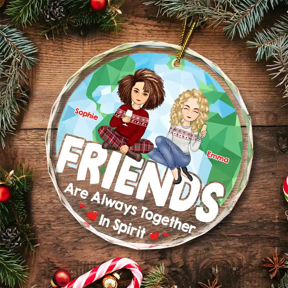 Christmas Together In Spirit - Personalized Circle Glass Ornament