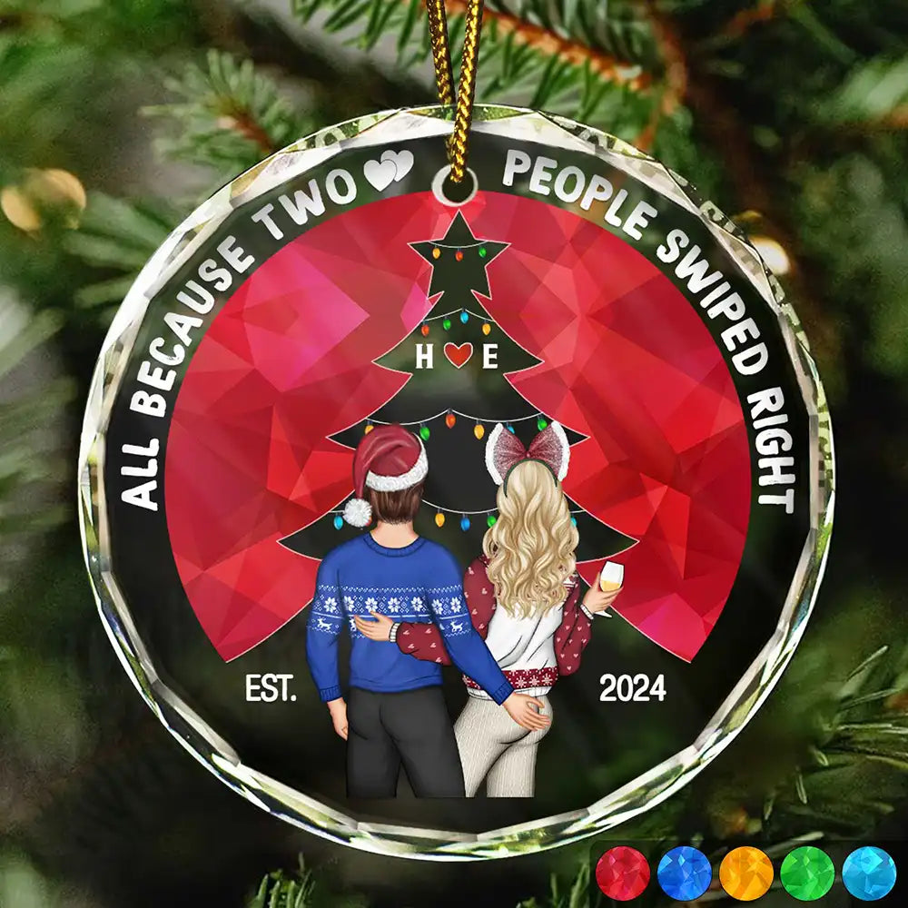 Two People Swiped Right - Personalized Circle Glass Ornament
