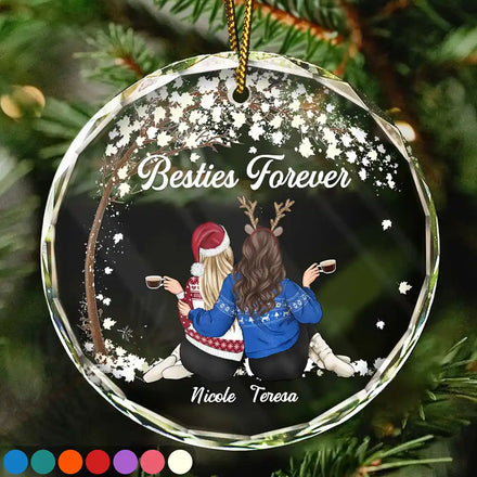 Besties Sisters Forever - Personalized Circle Glass Ornament
