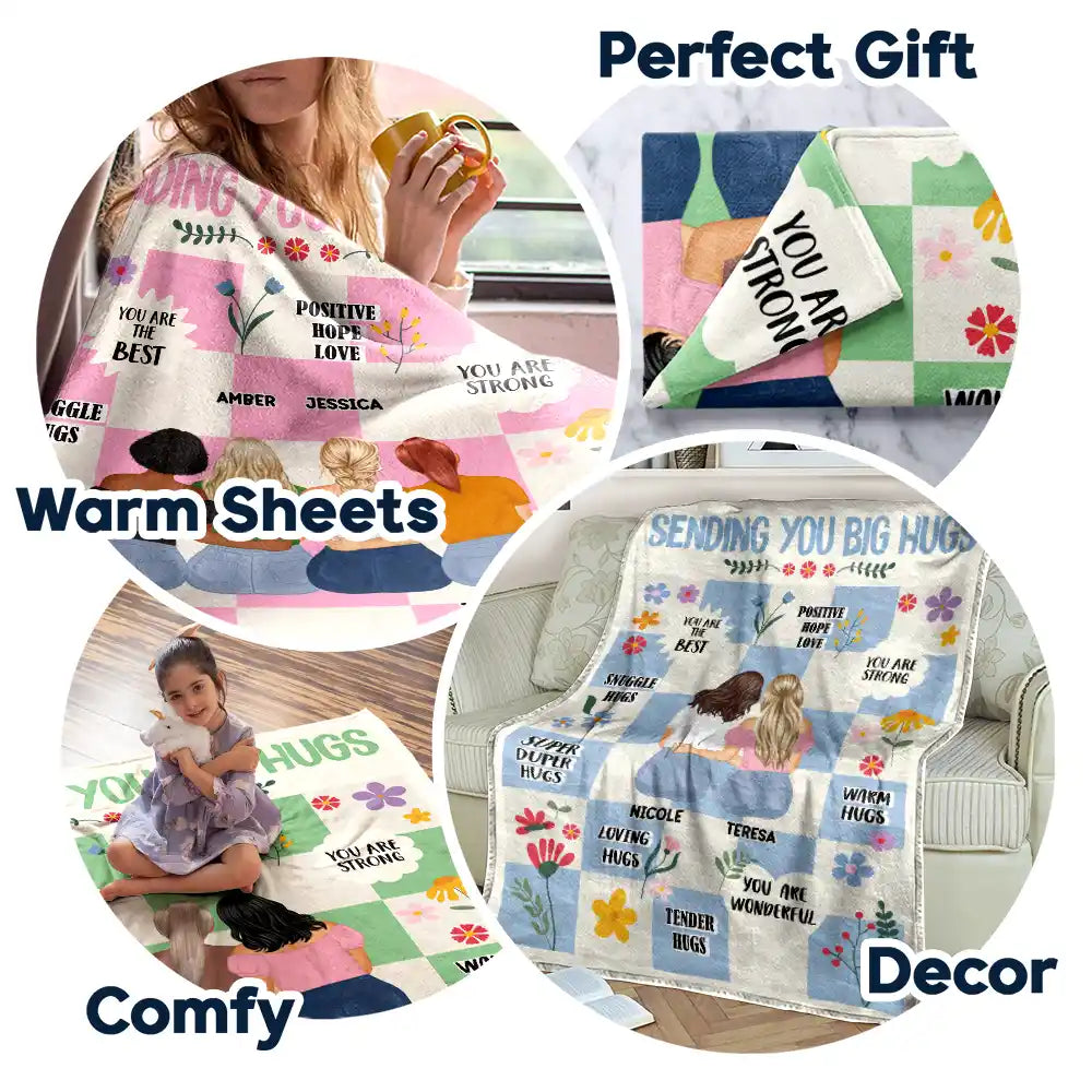 Gift For Sisters,Gift For Bestie,Love - Sending You Big Hugs - Personalized Fleece Blanket, Sherpa Blanket