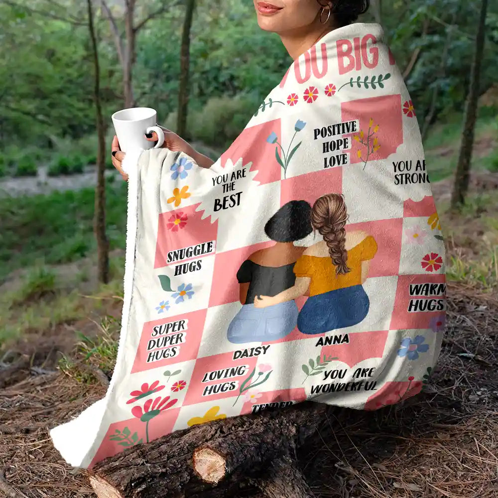 Gift For Sisters,Gift For Bestie,Love - Sending You Big Hugs - Personalized Fleece Blanket, Sherpa Blanket