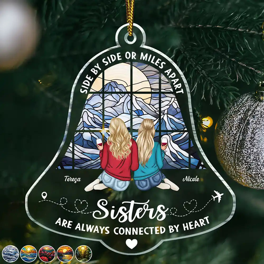 Sisters Are Always Connected - Personalized Custom Shaped Acrylic Ornament