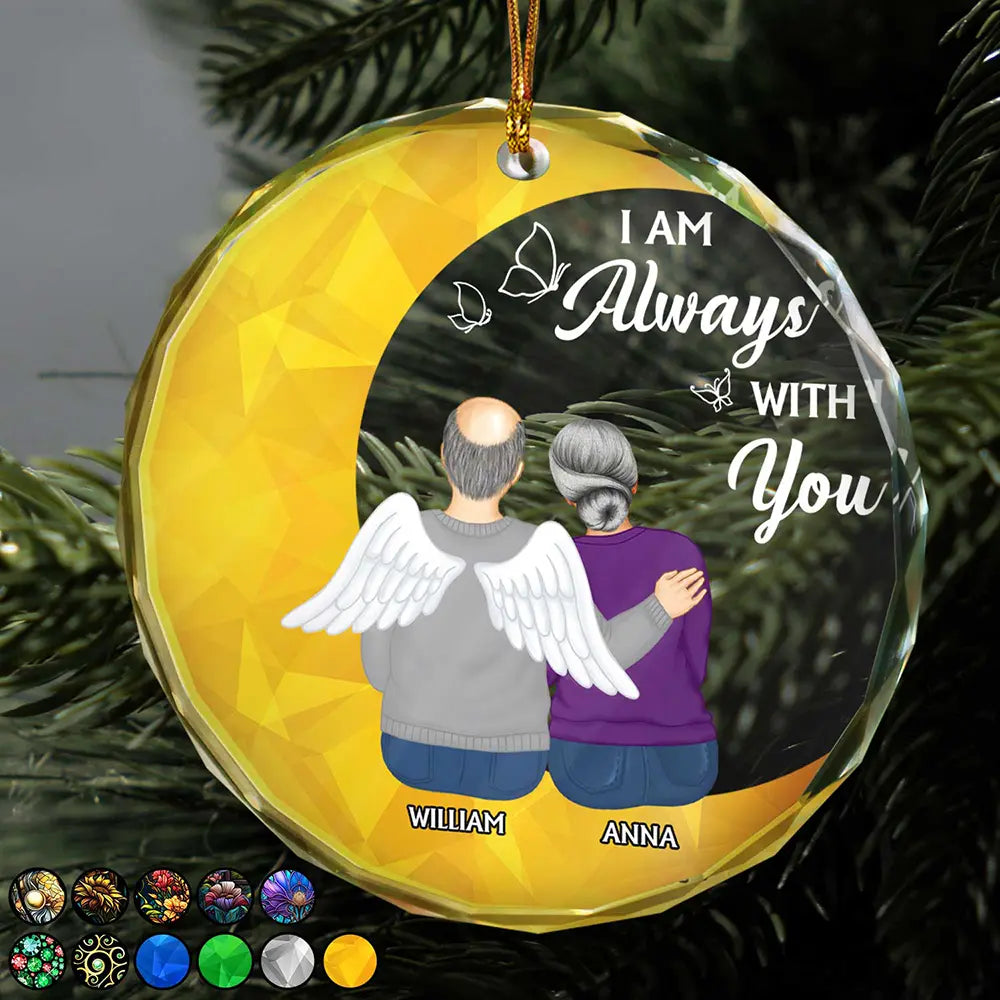 Memorial Crescent Moon Always With You - Personalized Circle Glass Ornament