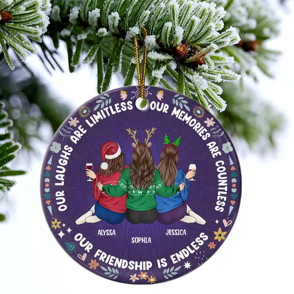 Gift For Bestie - Our Laughs Are Limitless Our Memories Are Countless - Personalized Circle Ceramic Ornament