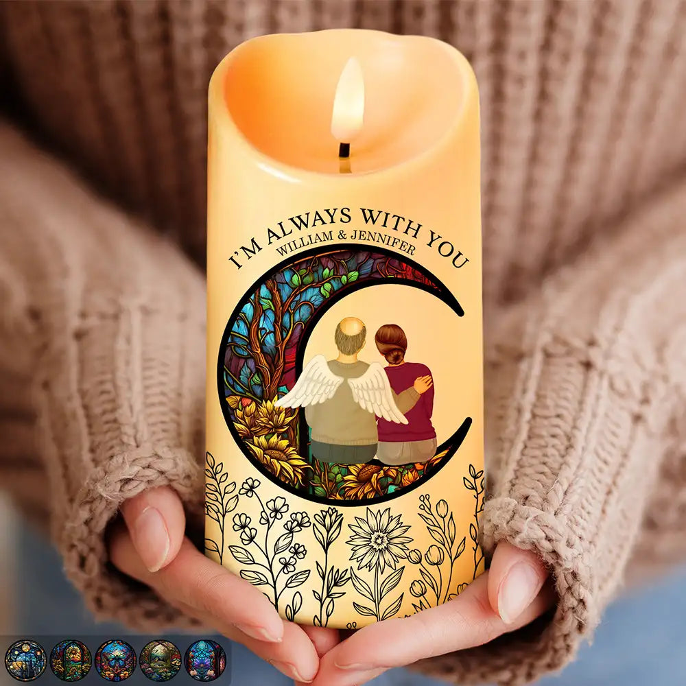 Memorial Crescent Moon Always With You - Personalized Flameless LED Candle