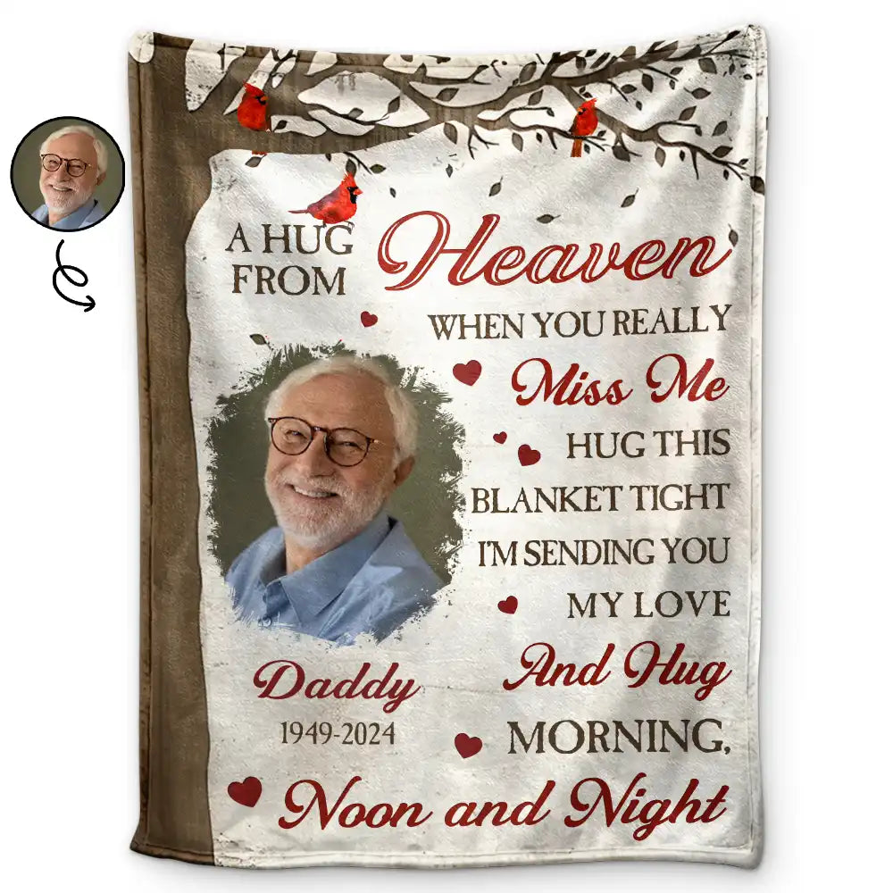 Memorial - Custom Photo Memorial A Hug From Heaven - Personalized Fleece Blanket, Sherpa Blanket