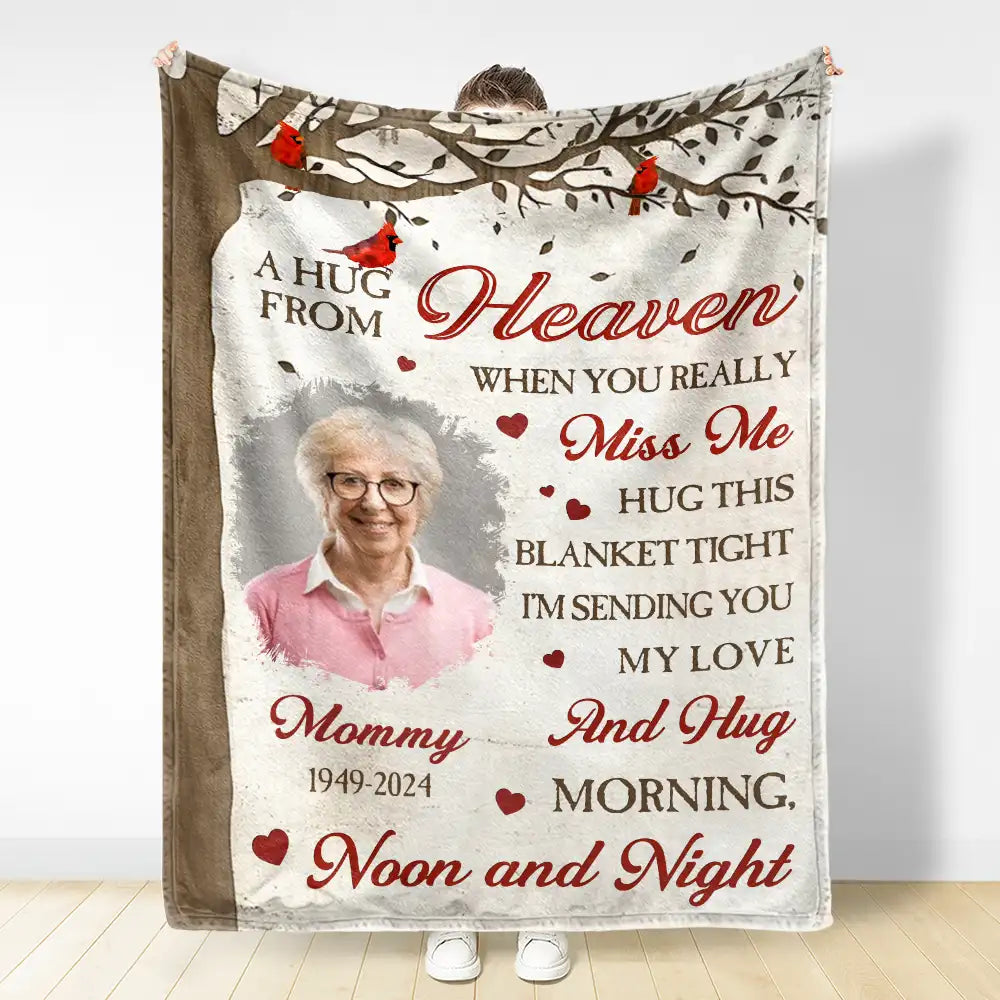 Memorial - Custom Photo Memorial A Hug From Heaven - Personalized Fleece Blanket, Sherpa Blanket