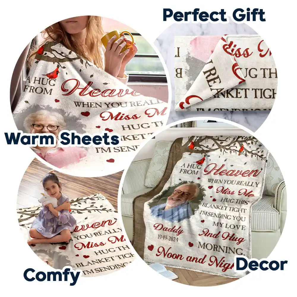 Memorial - Custom Photo Memorial A Hug From Heaven - Personalized Fleece Blanket, Sherpa Blanket