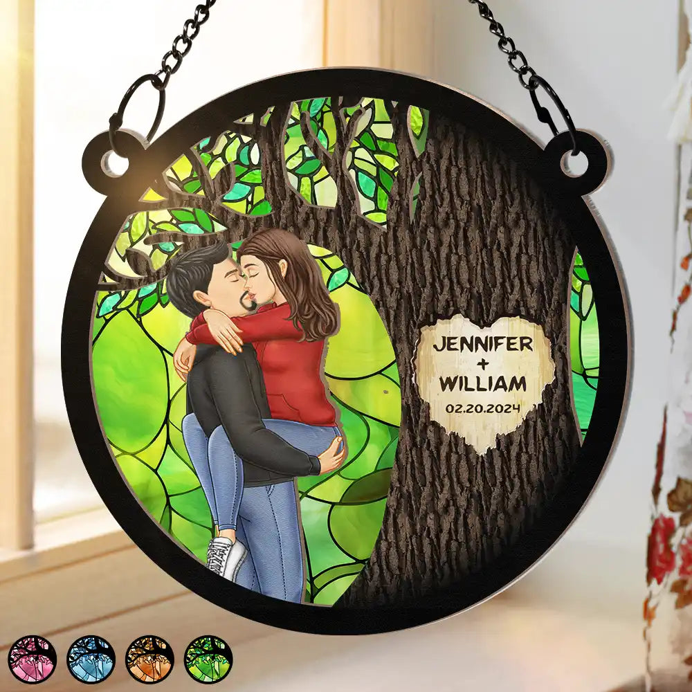 Mr & Mrs By The Tree - Personalized Window Hanging Suncatcher Ornament