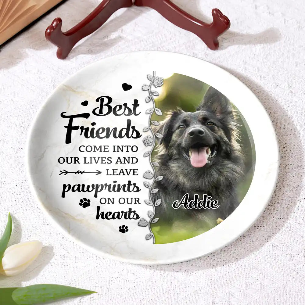 Memorial, Pet Lovers, Pet Mom, Pet Dad - Custom Photo Memorial You Were My Favorite Hello And My Hardest Goodbye - Personalized Ceramic Plate
