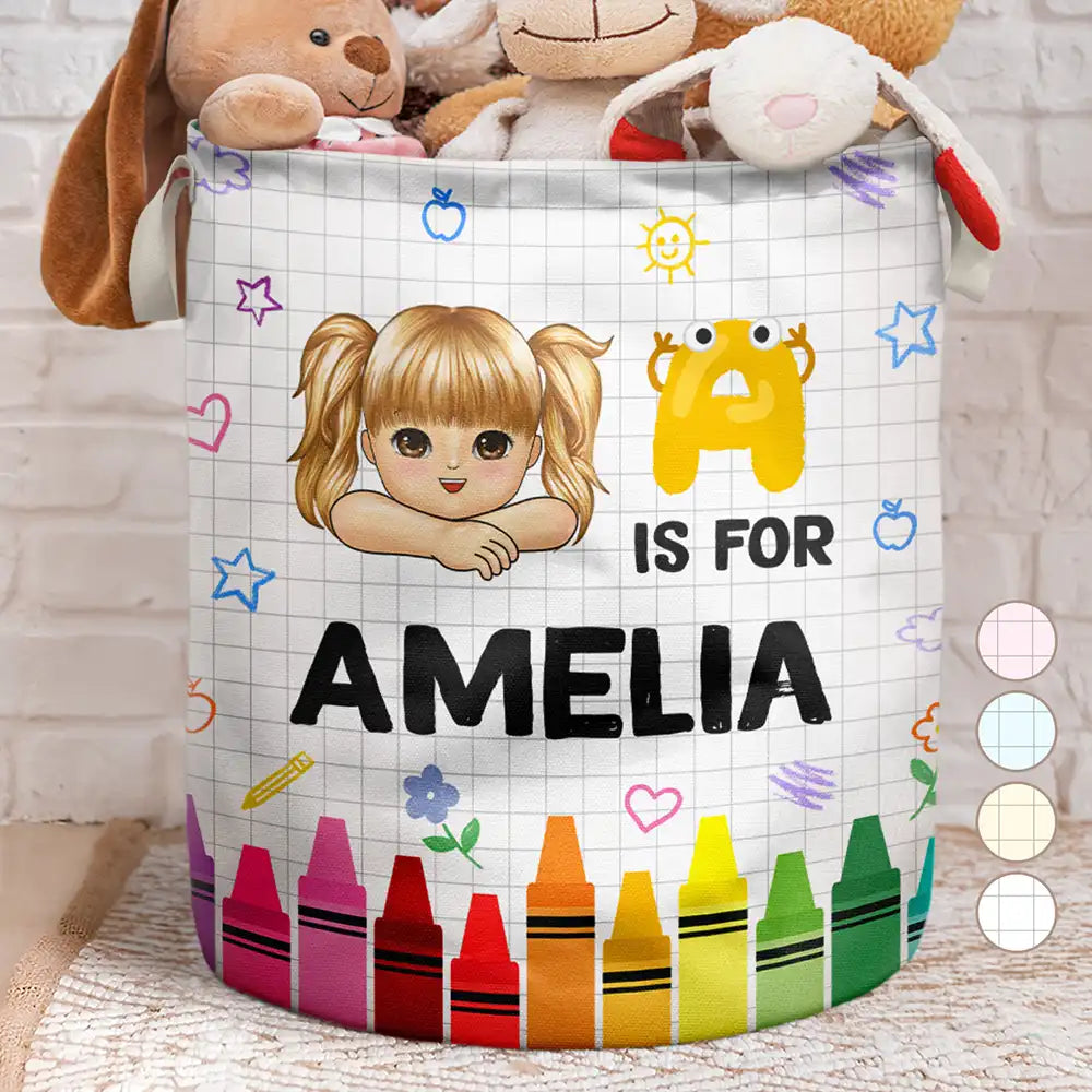 Gift For Grandkids,Gift For Kids,Happy - Alphabet Crayon Kid - Personalized Laundry Basket, Storage Basket