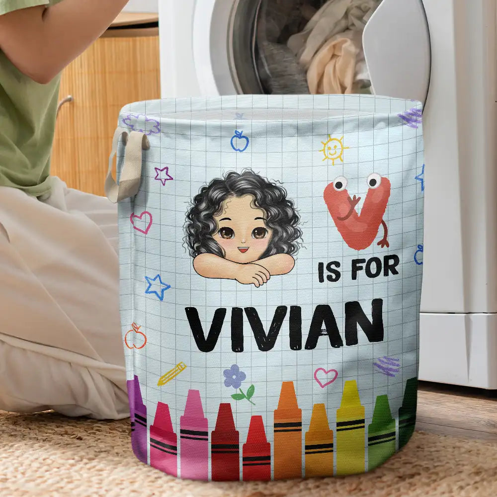 Gift For Grandkids,Gift For Kids,Happy - Alphabet Crayon Kid - Personalized Laundry Basket, Storage Basket