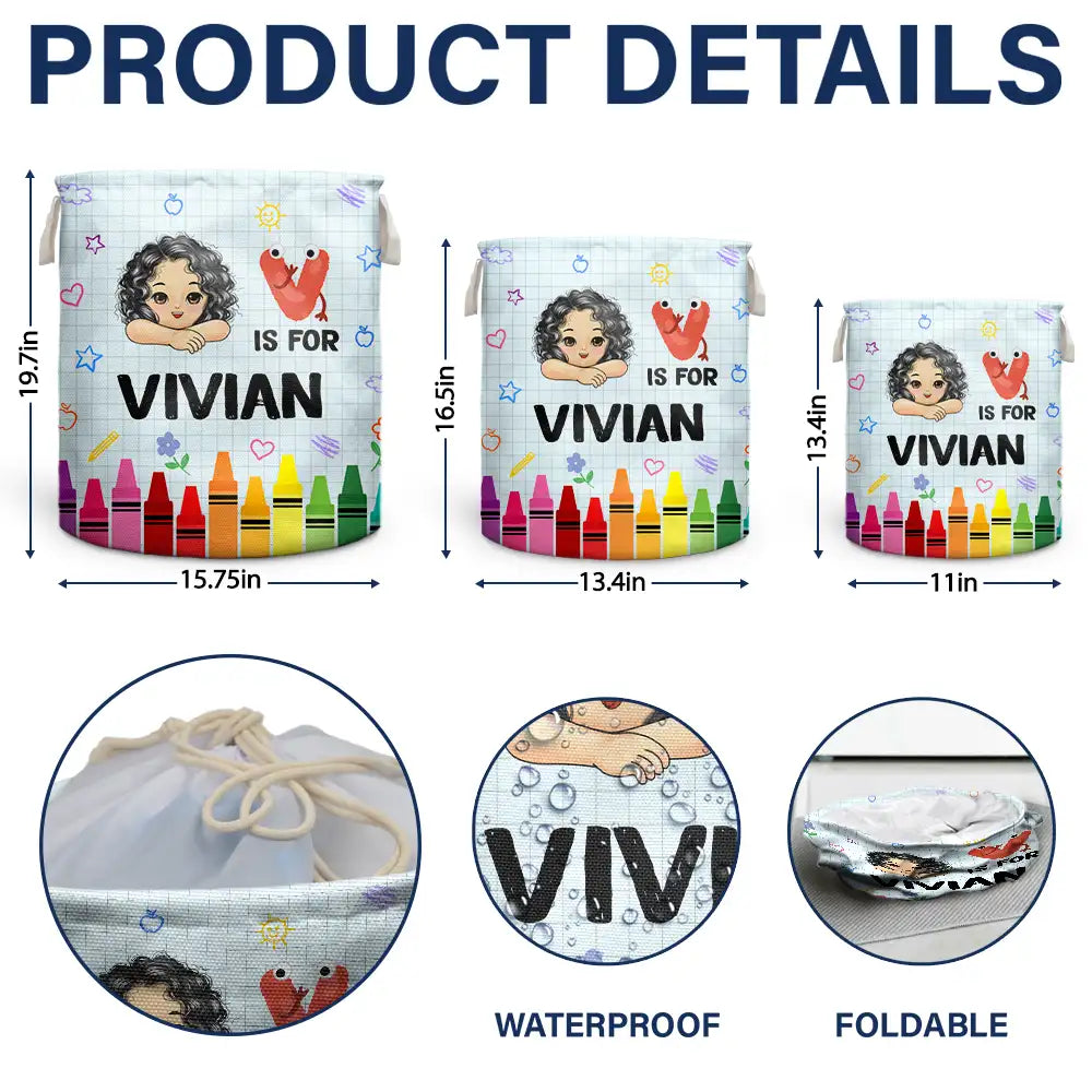 Gift For Grandkids,Gift For Kids,Happy - Alphabet Crayon Kid - Personalized Laundry Basket, Storage Basket