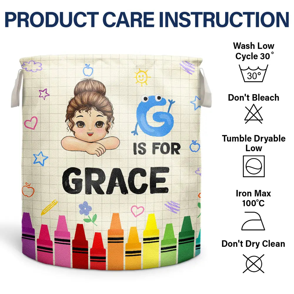 Gift For Grandkids,Gift For Kids,Happy - Alphabet Crayon Kid - Personalized Laundry Basket, Storage Basket