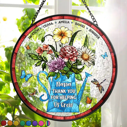 Helping Us Grow - Personalized Stained Glass Window Hanging Suncatcher
