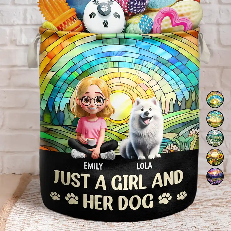 Dog Lovers,Pet Lovers,Dog Mom,Dog Dad,Pet Mom,Pet Dad,Happy - Just A Girl And Her Dog - Personalized Laundry Basket, Storage Basket