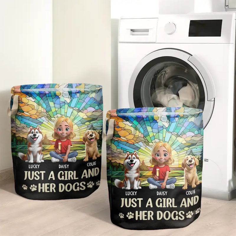 Dog Lovers,Pet Lovers,Dog Mom,Dog Dad,Pet Mom,Pet Dad,Happy - Just A Girl And Her Dog - Personalized Laundry Basket, Storage Basket