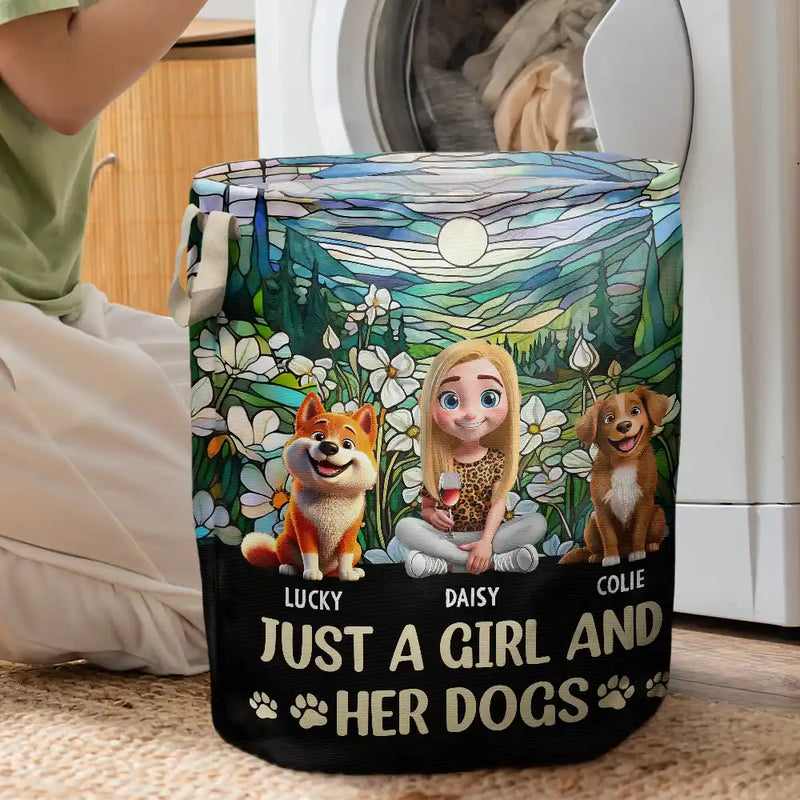 Dog Lovers,Pet Lovers,Dog Mom,Dog Dad,Pet Mom,Pet Dad,Happy - Just A Girl And Her Dog - Personalized Laundry Basket, Storage Basket
