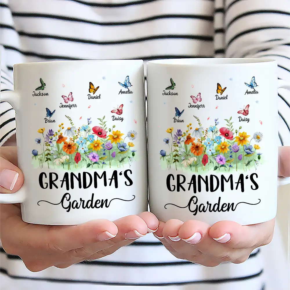 Gift For Grandma,Gift For Mother,Happy - Grandma's Garden Butterflies - Personalized Mug