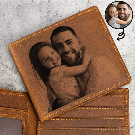 Custom Photo Keep Beautiful Memories With Dad - Personalized Engraved Leather Wallet
