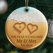 Gift For Couples,Gift For Husband,Gift For Wife,Gift For Boyfriend,Gift For Girlfriend,Anniversary,Wedding Anniversary,Love - The Year We Became Mr & Mrs Initial Letter - Personalized Circle Ceramic Ornament