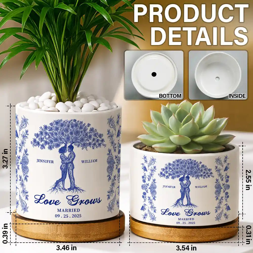 Wedding Anniversary,Gift For Couples,Gift For Husband,Gift For Wife,Happy - Couple Love Grows, Wedding Anniversary Gift - Personalized Ceramic Plant Pot