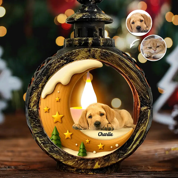 Christmas,Dog Lovers,Memorial,Sad,Cat Lovers,Pet Lovers - Custom Photo I Love You To The Moon Pet Memorial - Personalized Candlelight Lantern Ornament
