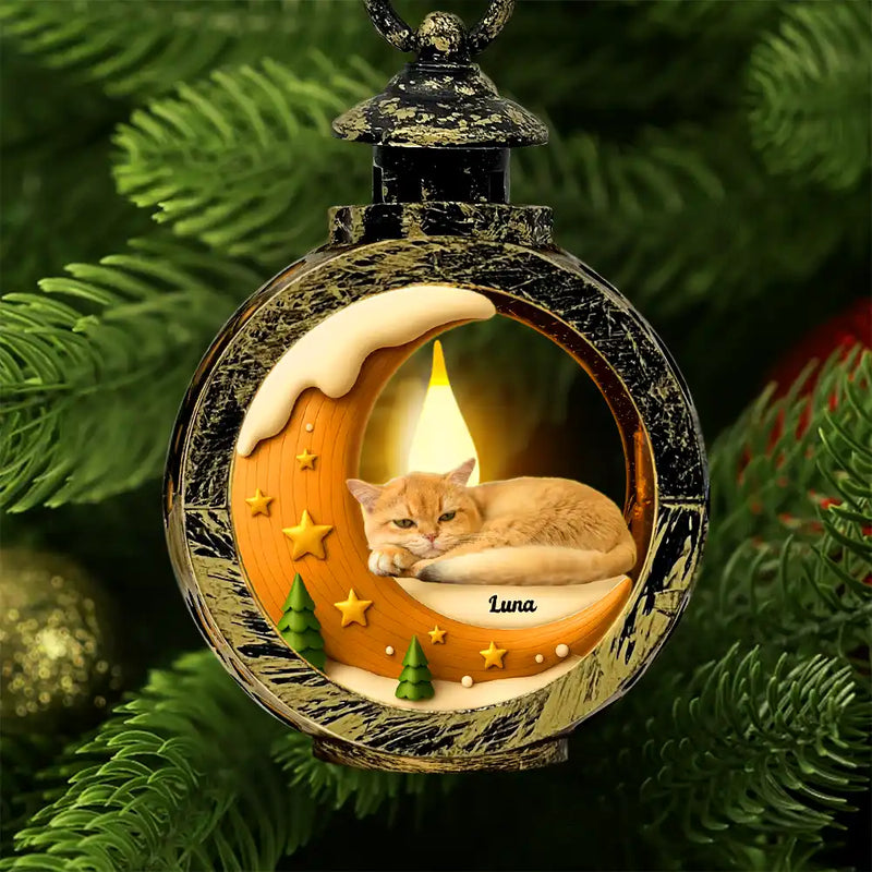 Christmas,Dog Lovers,Memorial,Sad,Cat Lovers,Pet Lovers - Custom Photo I Love You To The Moon Pet Memorial - Personalized Candlelight Lantern Ornament