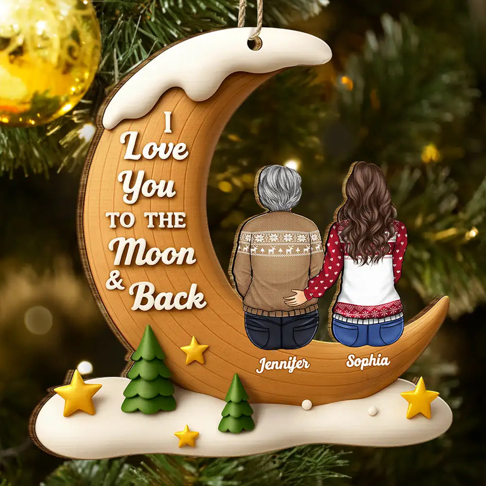 I Love You To The Moon And Back Family - Personalized Custom Shaped Wooden Ornament