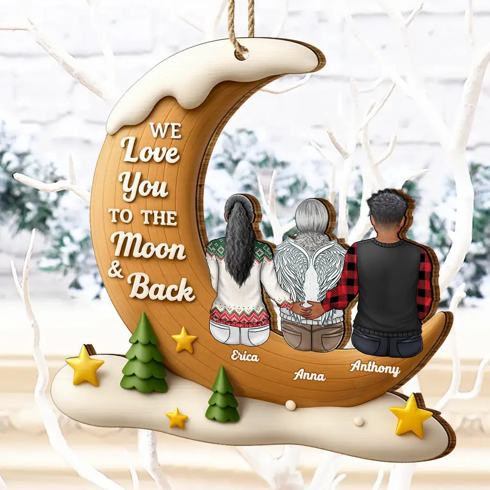 Christmas,Family,Love - I Love You To The Moon And Back Family - Personalized Custom Shaped Wooden Ornament