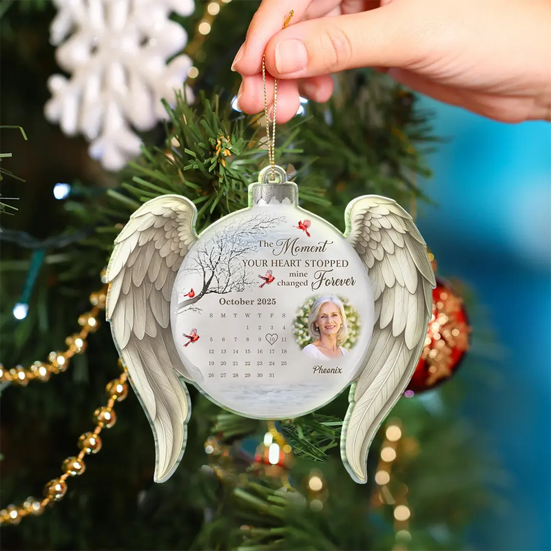 Christmas,Family,Memorial,Sad - Custom Photo Calendar The Moment Your Heart Stopped Memorial - Personalized Custom Shaped Acrylic Ornament