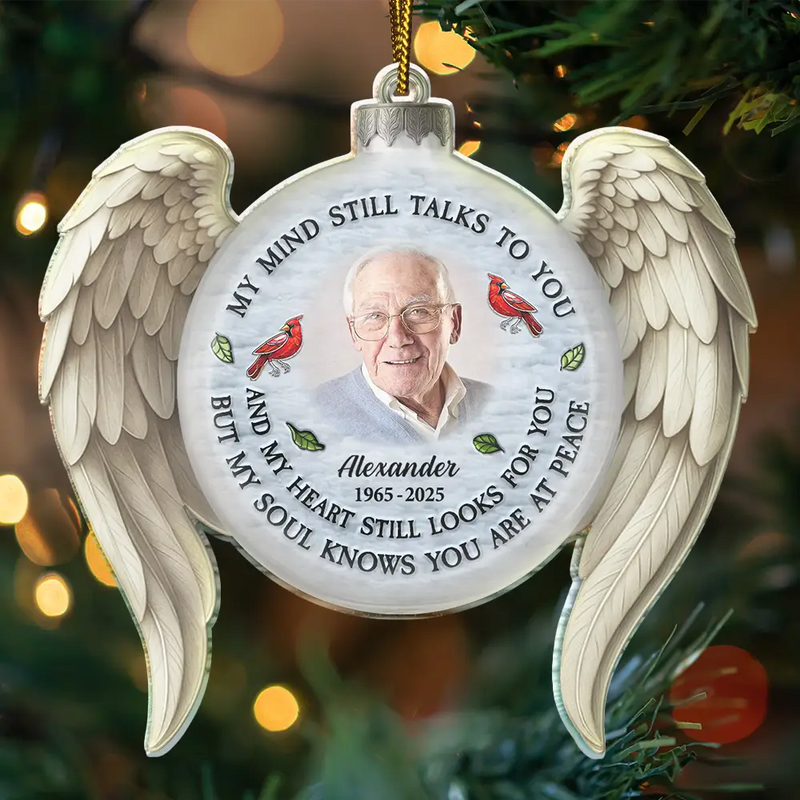 Custom Photo Family Memorial My Mind Still Talks To You - Personalized Custom Shaped Acrylic Ornament