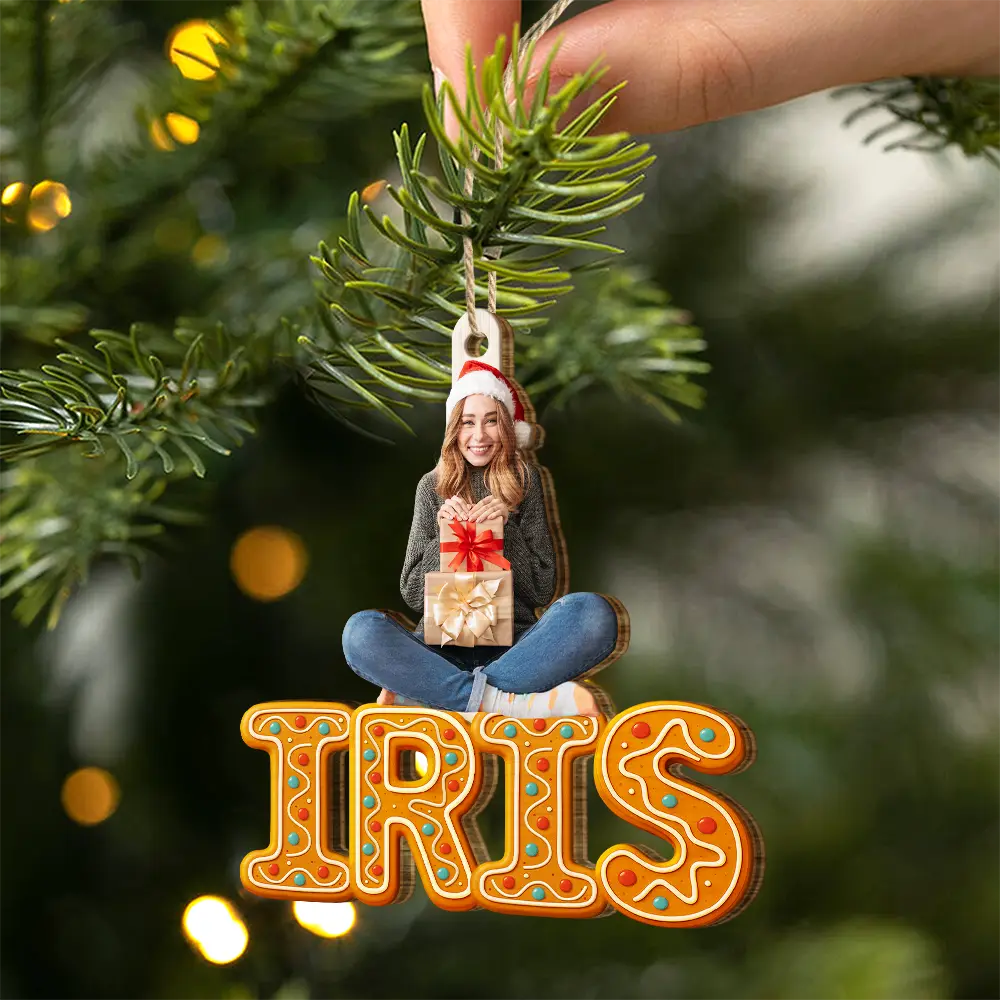 Christmas,Family,Happy - Custom Photo Christmas Pattern Effects With Names - Personalized Custom Shaped Wooden Ornament