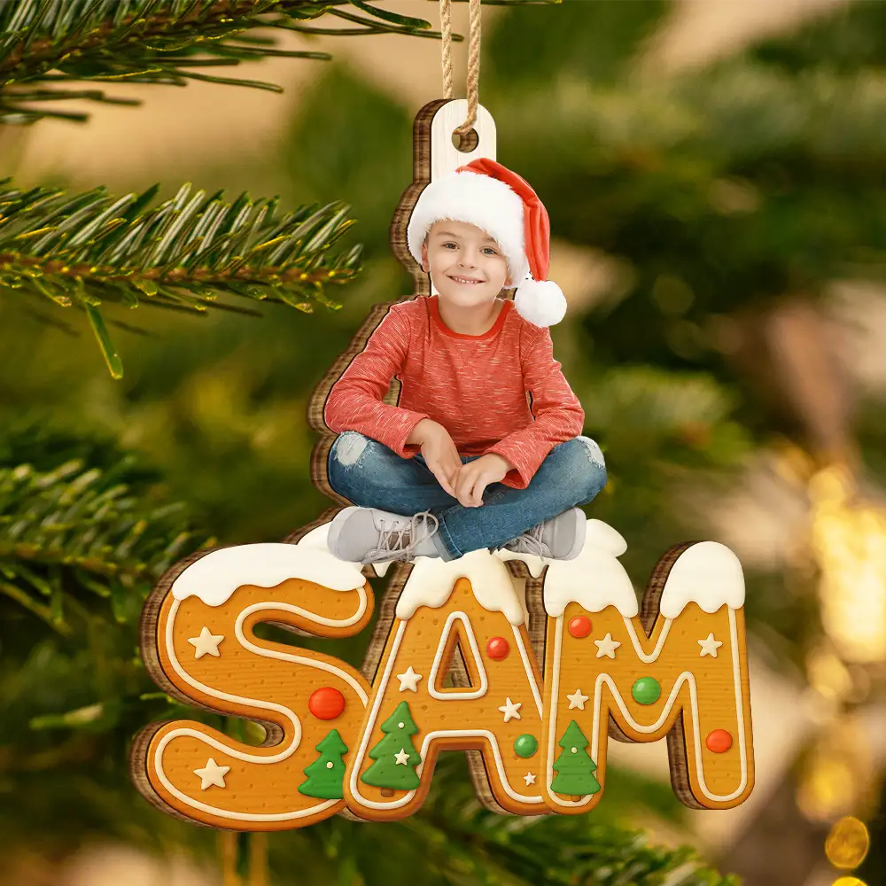 Christmas,Family,Happy - Custom Photo Christmas Pattern Effects With Names - Personalized Custom Shaped Wooden Ornament