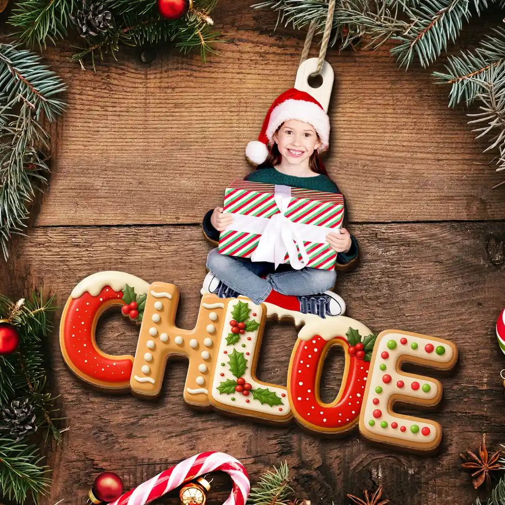 Christmas,Family,Happy - Custom Photo Christmas Pattern Effects With Names - Personalized Custom Shaped Wooden Ornament