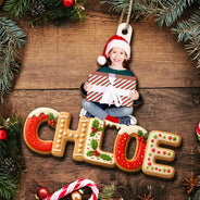 Christmas,Family,Happy - Custom Photo Christmas Pattern Effects With Names - Personalized Custom Shaped Wooden Ornament