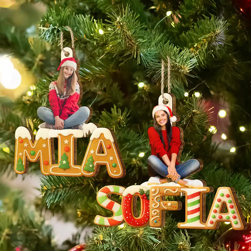 Christmas,Family,Happy - Custom Photo Christmas Pattern Effects With Names - Personalized Custom Shaped Wooden Ornament
